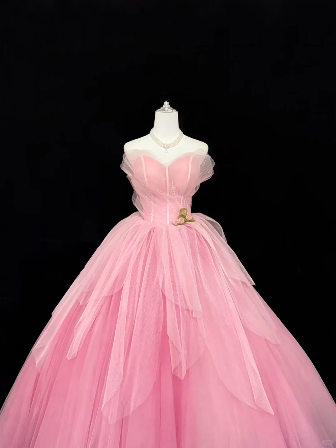 Pink Strapless Cinched Waist Voluminous Skirt Romantic Dress, Wedding Gown gh7869