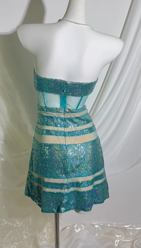 Sexy Vintage Green Strapless Prom & Evening Party Dress, Sequins, Fitted Waist Slim Bodycon Silhouette gh8551