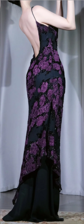 Purple Floral Beaded Mermaid Long Prom Dress gh9899