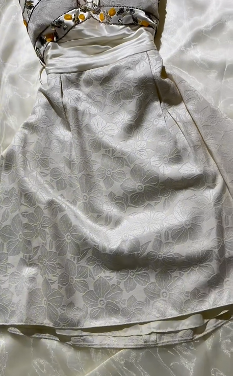 Sexy Vintage Short Prom & Evening Party Dress, Cream Satin Jacquard Fabric, Halter Neck, Fitted Waist Slim Silhouette gh8586
