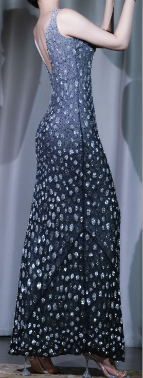 ✨Girlhomeshops-Gradient Grey Black V Neck Sleeveless Beaded Sequin Mermaid Evening Dress gh10018