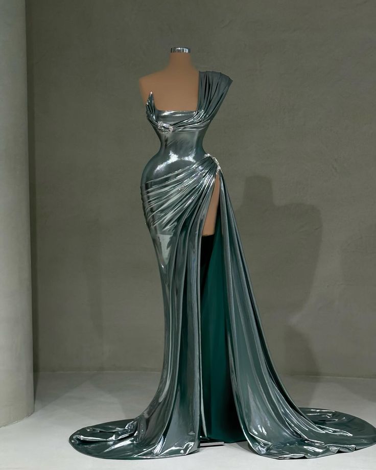 Robe de bal longue et sexy fendue bleu glacier, à la mode et simple, gh4962