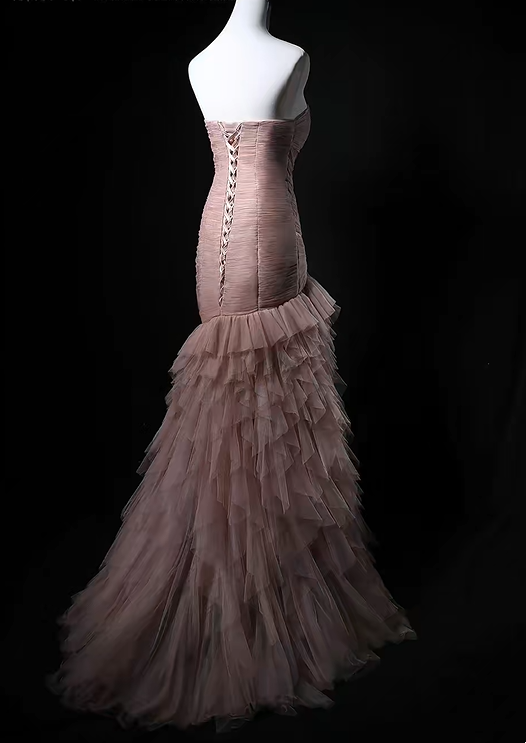Light Pink Strapless Waist-Cinched Bodycon Sexy Long Evening Dress, Fairy Gown, Romantic Gown gh7469
