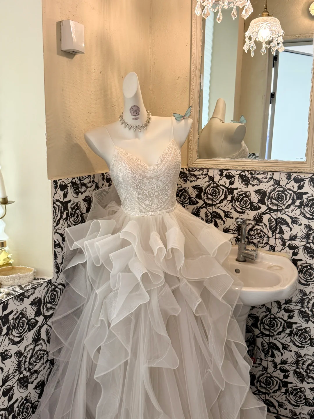 Ivory Spaghetti Strap Waist-Cinched Multi-Layer Voluminous Skirt Long Elegant Romantic Dress, Wedding Gown gh7590
