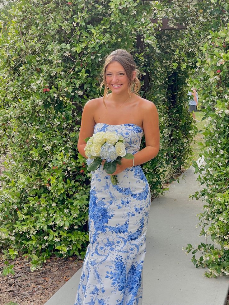 Robe de soirée longue et élégante à fleurs, bleue, coupe ajustée, robe de soirée, robe de demoiselle d'honneur, robe de soirée, robe d'invité de mariage, gh3314