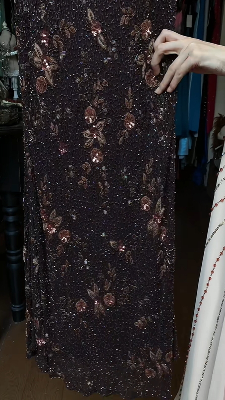 Black Sleeveless Round Neck Evening Gown Pink Floral Sequin Hand Beaded Long Formal Prom Dress gh9747