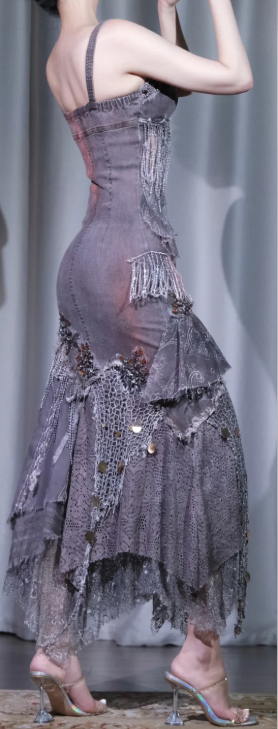 ✨Girlhomeshops-Grey Fringe Midi Homecoming Dress Boho Metal Coin Tiered Party Gown gh9986