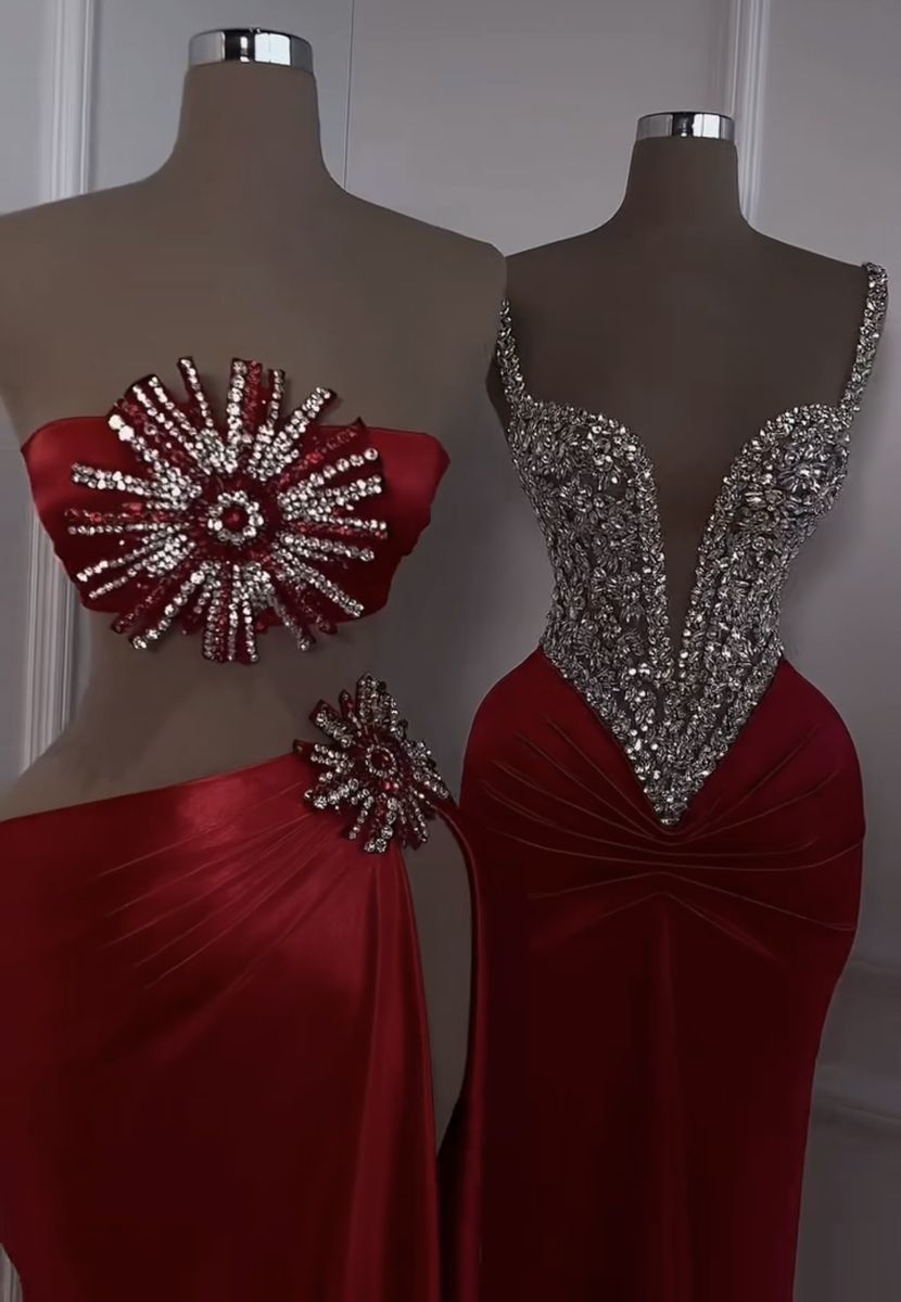 Girlhomeshops - Robe rouge perlée, robe sexy et élégante, robe de bal, robe de soirée en satin gh5143
