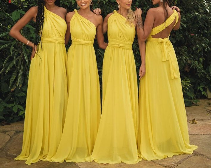 Girlhomeshops - Robe de demoiselle d'honneur longue, simple et élégante, en mousseline de soie, jaune, gh5952