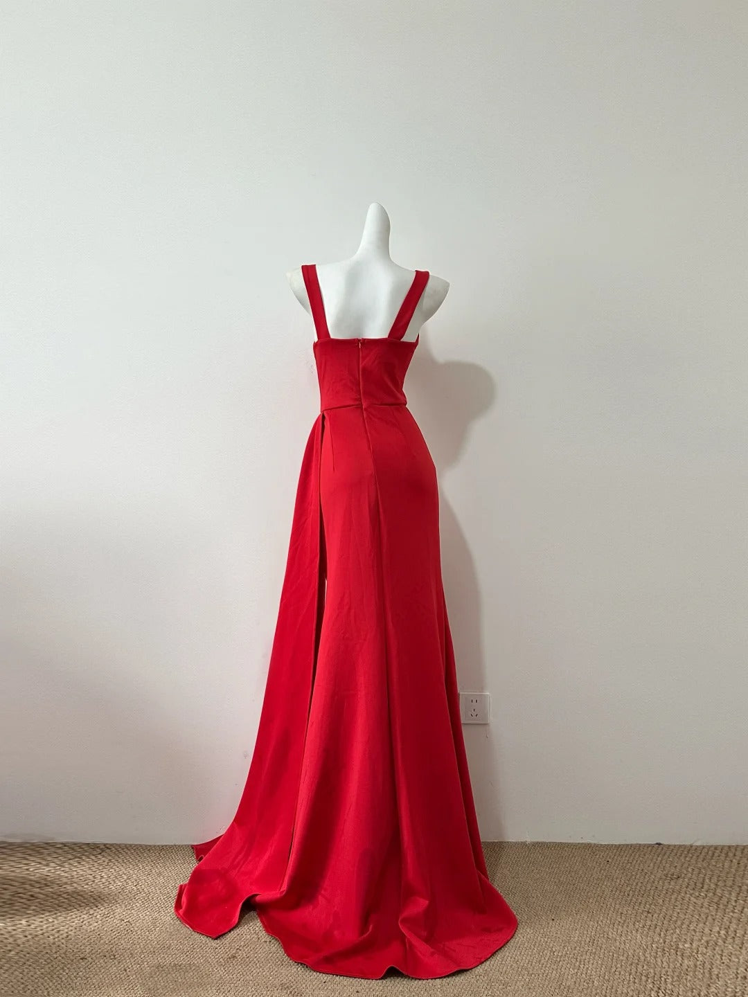 Robe de soirée longue rouge élégante en satin, longueur au sol, fendue, sexy, robe de bal, gh4049