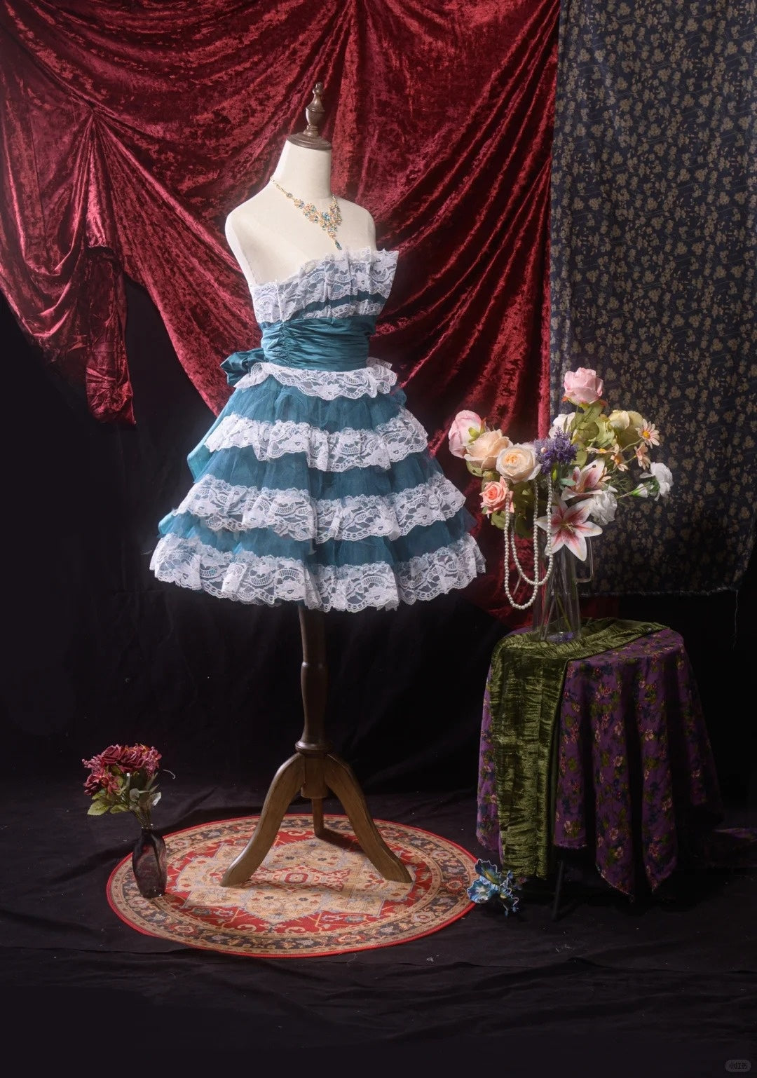 Robe de bal vintage en dentelle bleu océan, robe de soirée, robe d'anniversaire, gh4539