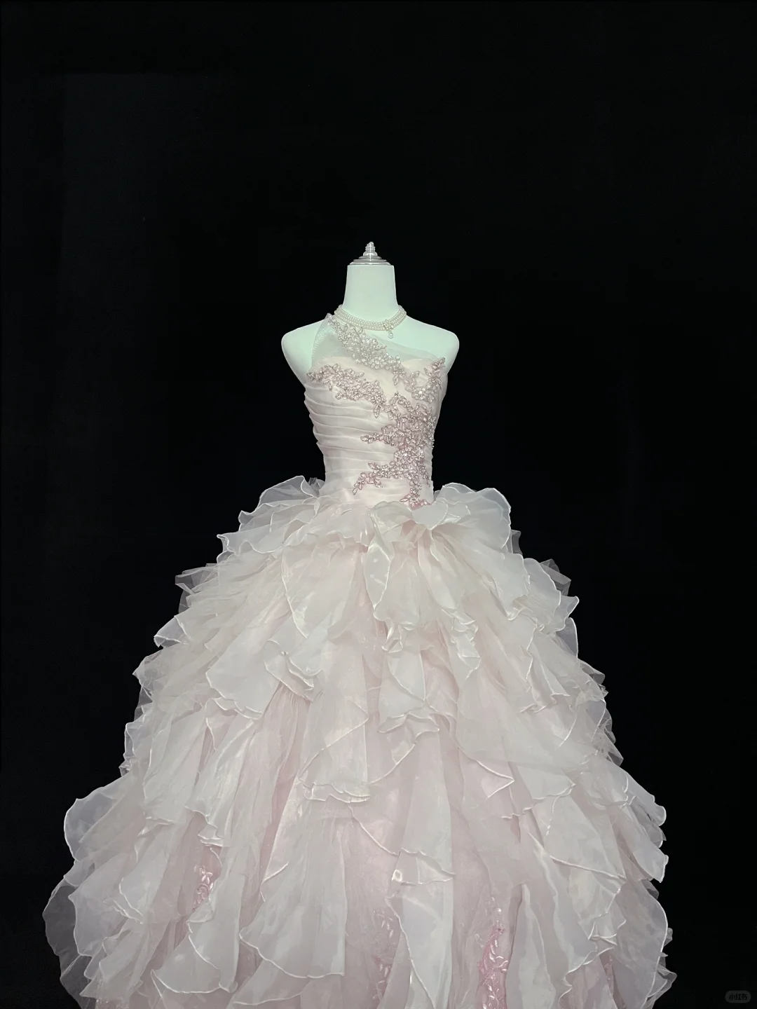 Blush Pink Unique Neckline Cinched Waist Voluminous Tiered Skirt Romantic Dress, Wedding Gown gh8056
