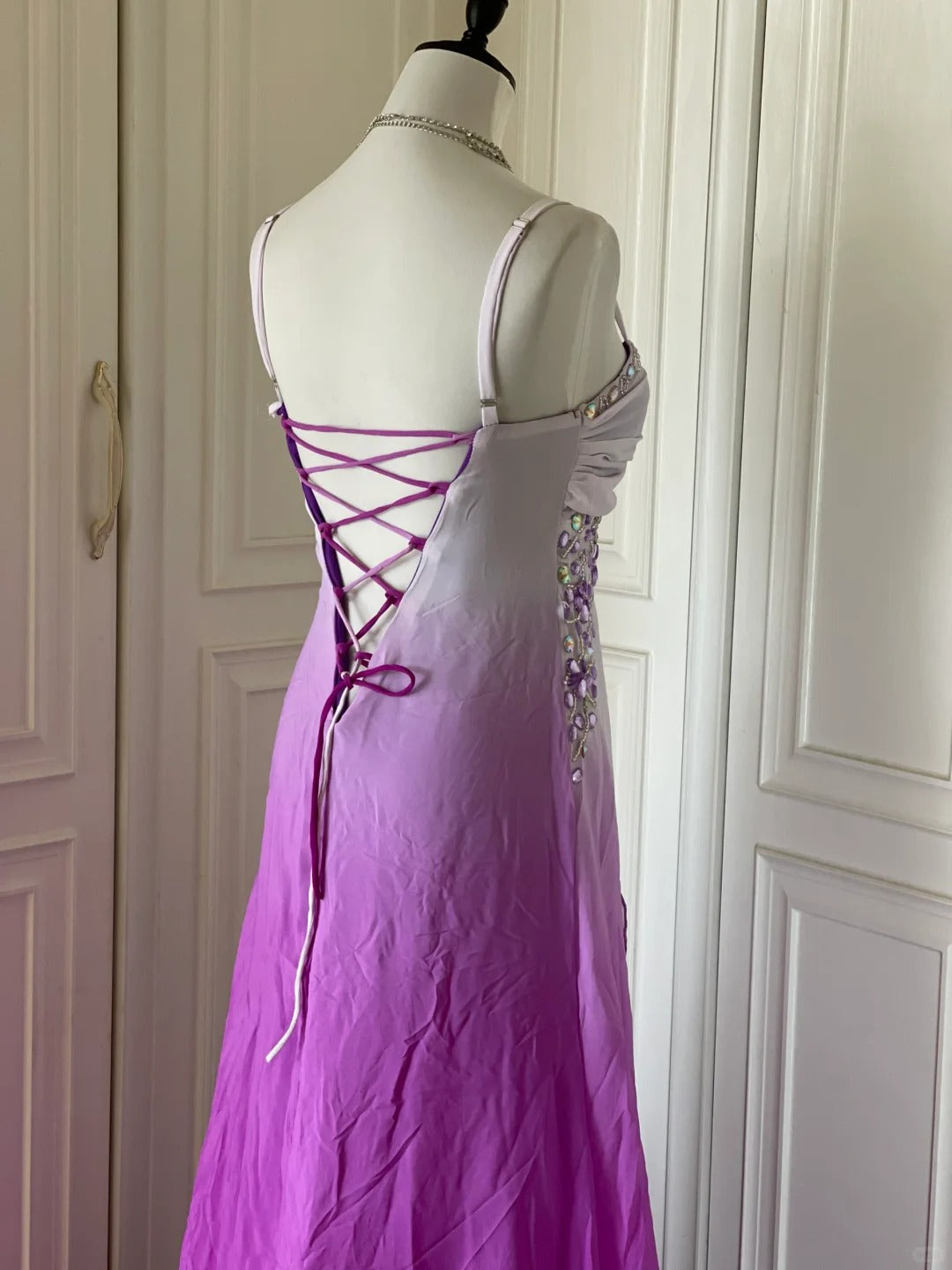 Rosa Lila Gradienten Mode Elegante Retro Strass Lange Chiffon Ballkleid Abendkleid gh4339