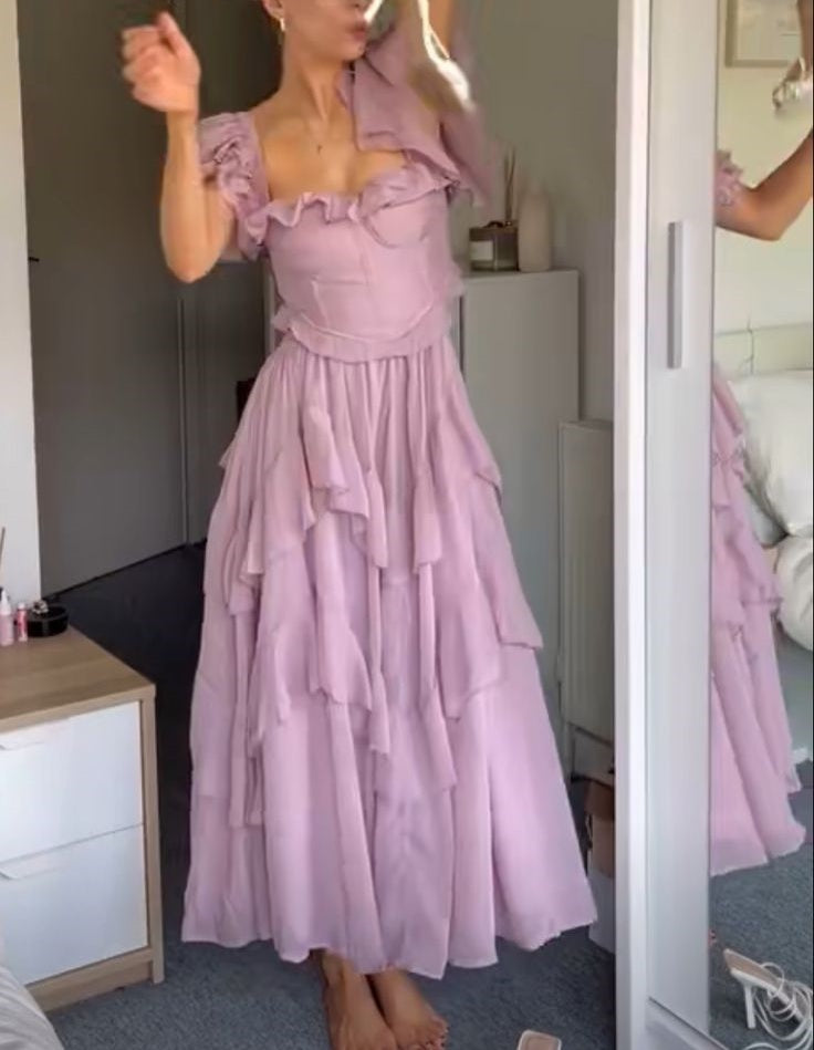 Robe de soirée longue en mousseline de soie et tulle, élégante et vintage, violette, tenue de soirée, de mariage, d'anniversaire, gh4062
