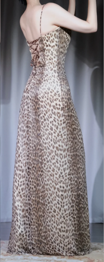 ✨Girlhomeshops-Leopard Print Spaghetti Strap Prom Dress Sparkly Sequin Long Evening Gown gh9968