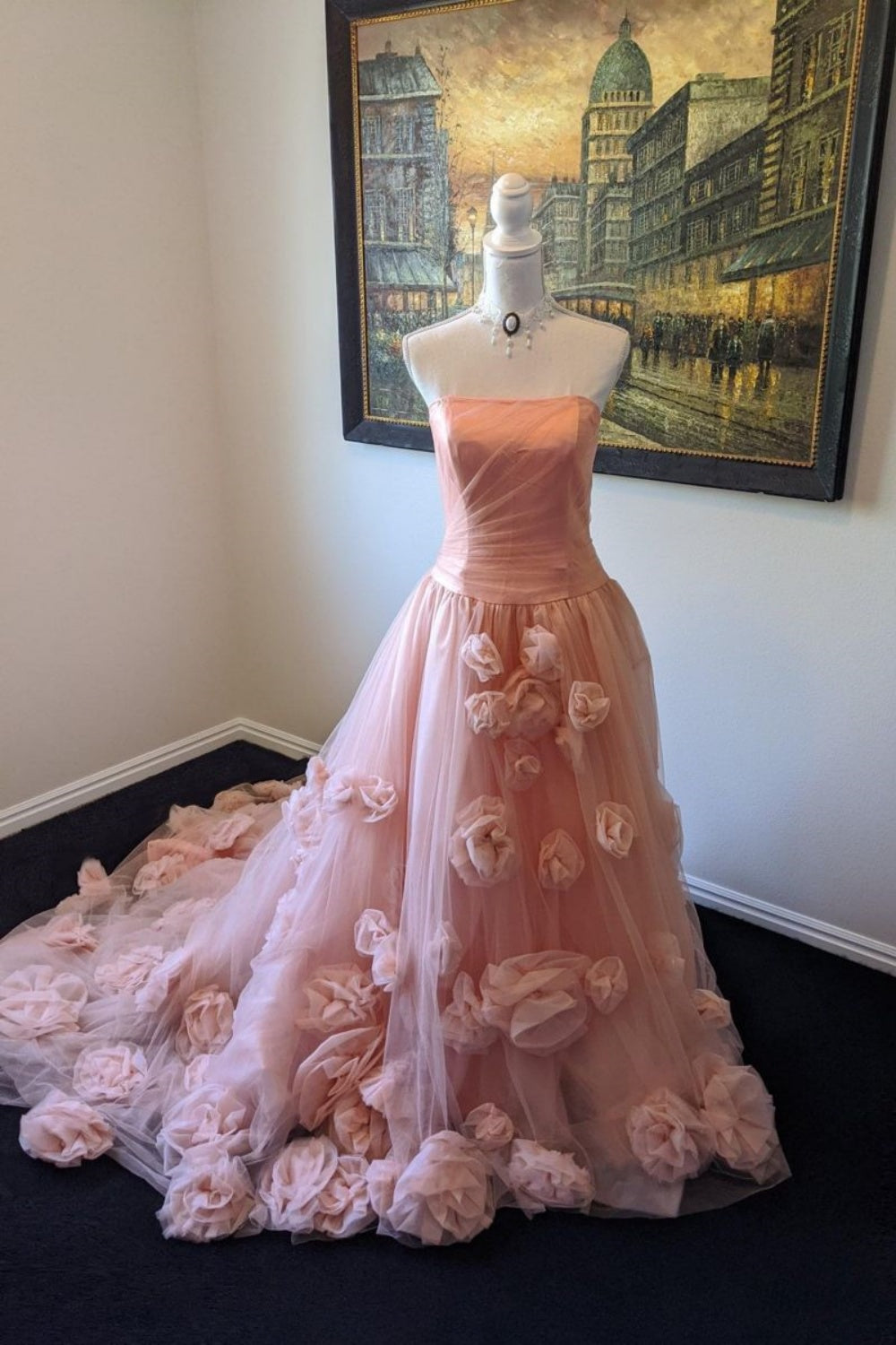 girlhomeshops-Rosa Elegantes Langes Tüll Ballkleid Brautkleid gh5951