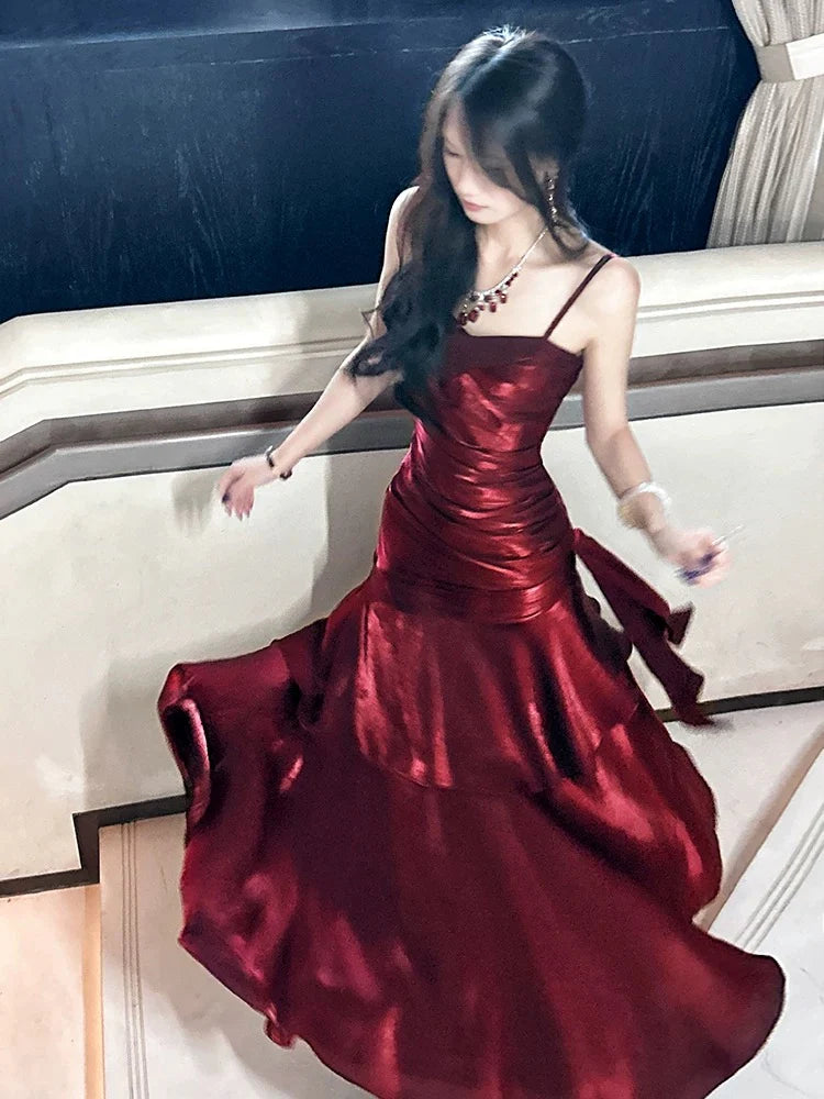 Burgund/Grün Chic Süße Lange Rüschen Ballkleid Abendkleid Partykleid gh4318