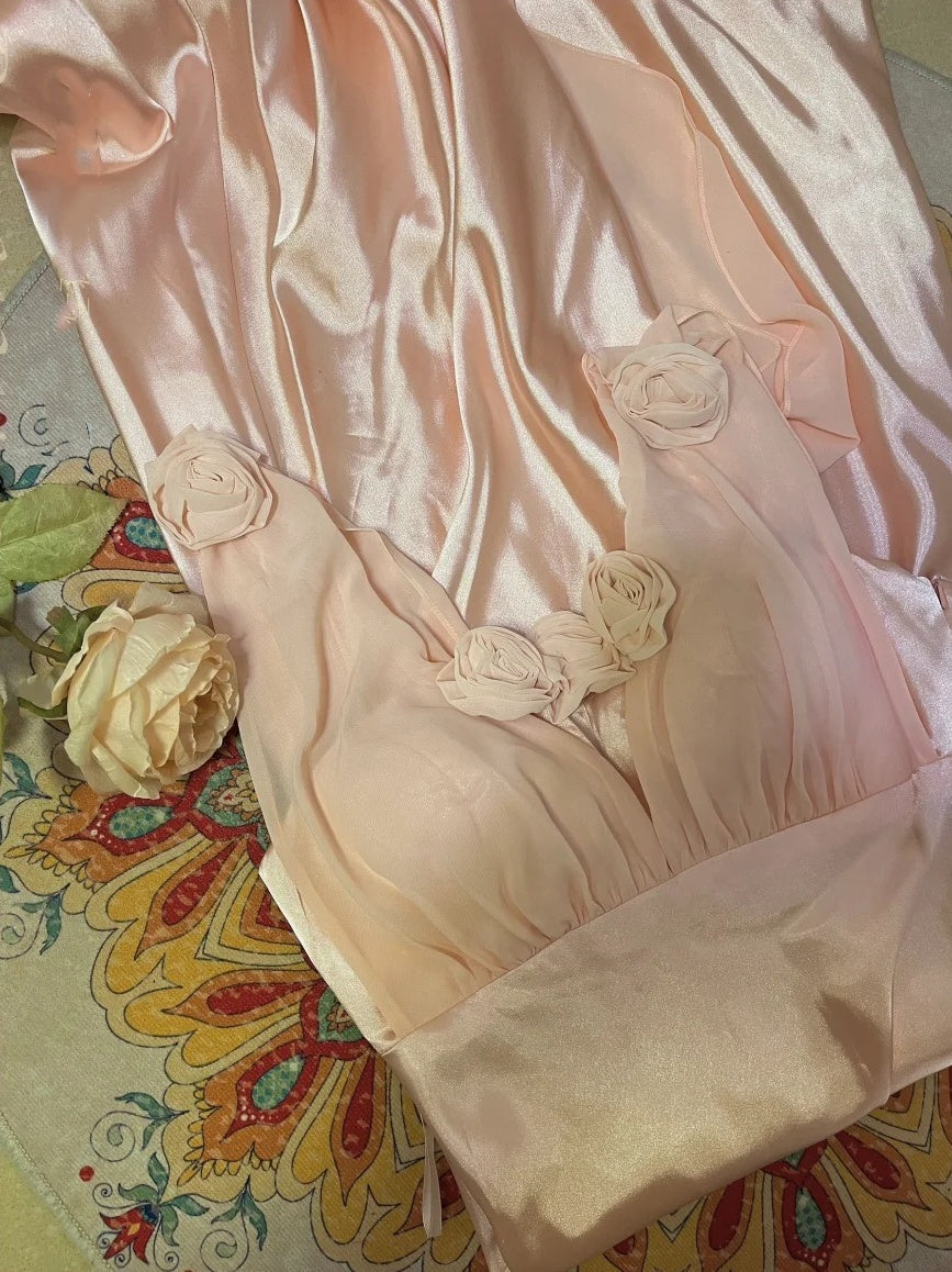 Morandi hellrosa florales langes Satin-Ballkleid, Abendkleid, Partykleid, gh4489