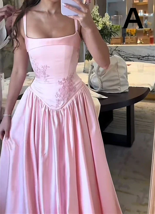 princess polly baby blue dress A-line/Princess Spaghetti Straps Floor-Length Silk Like Satin Bridesmaid  Dress