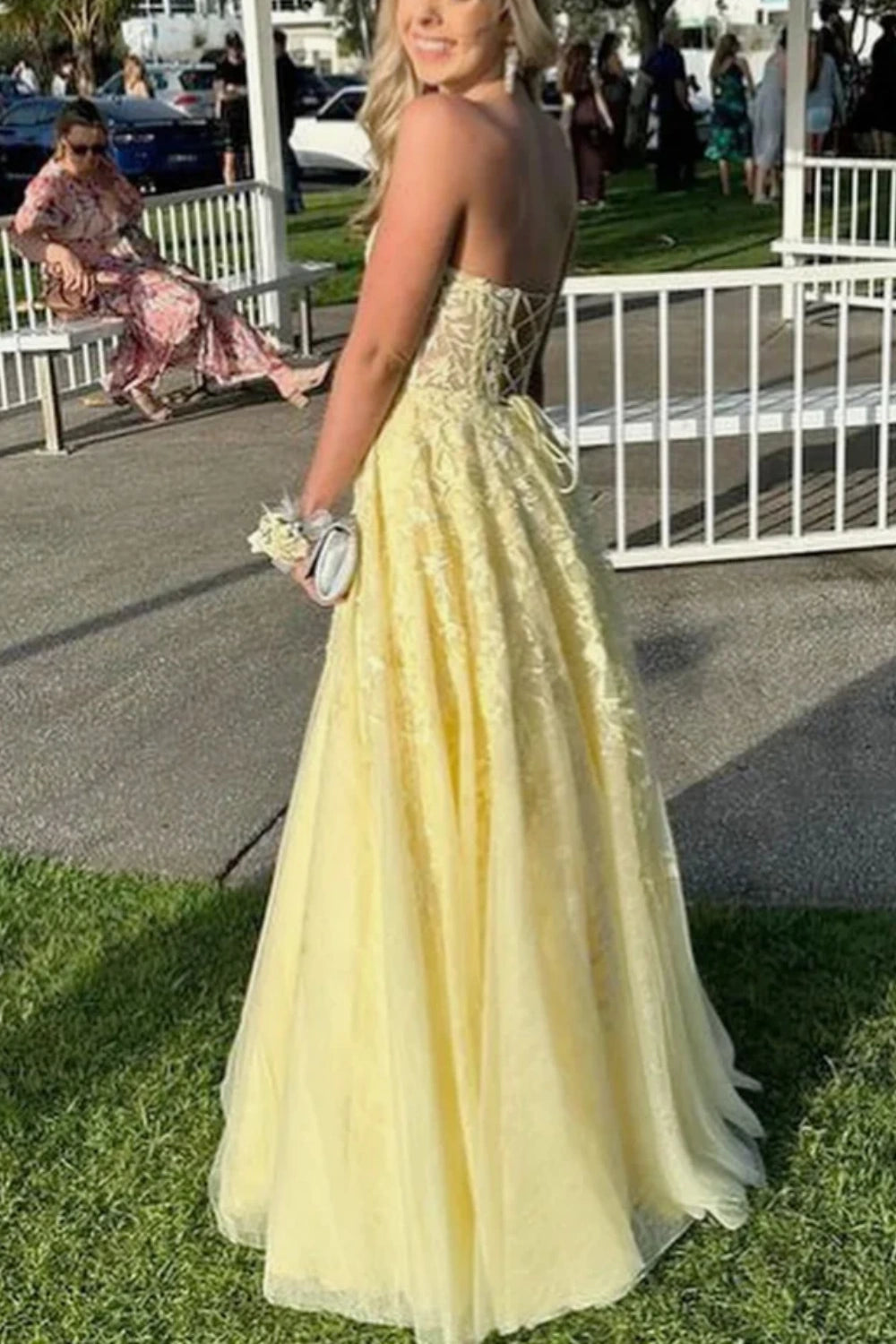 Robe longue en tulle jaune, robe de soirée gh6541