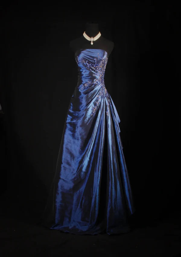 Navy Blue Vintage Elegant Fashion Ball Gown Off Shoulder Long Satin Pr girlhomeshops Navy Blue Vintage Elegant Fashion Ball Gown Off Shoulder Long Satin Pr girlhomeshops