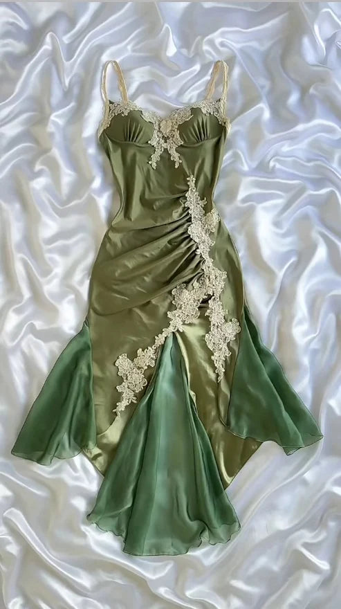Olive Green Elegant Spaghetti Strap Short Satin Lace Applique Homecomi girlhomeshops Olive Green Elegant Spaghetti Strap Short Satin Lace Applique Homecomi girlhomeshops