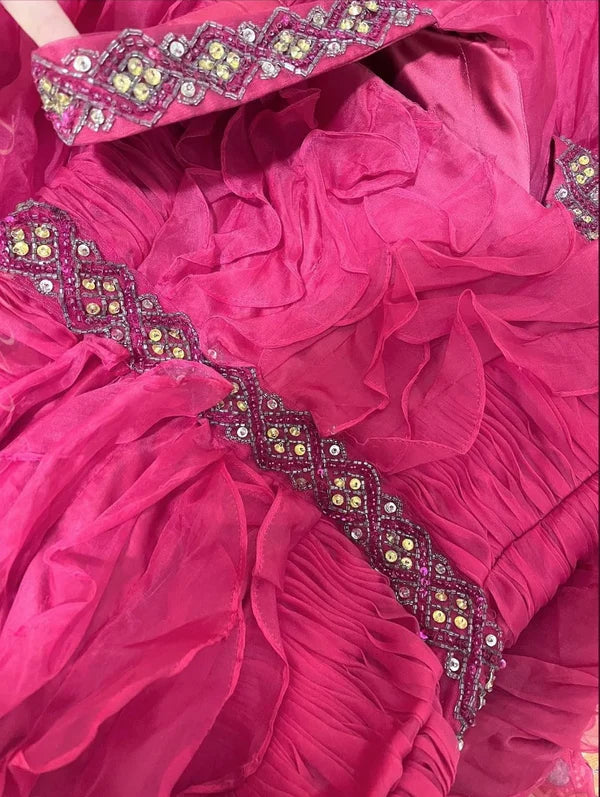 Robe de soirée longue en mousseline de soie, style sirène, rose, perlée, gh4442