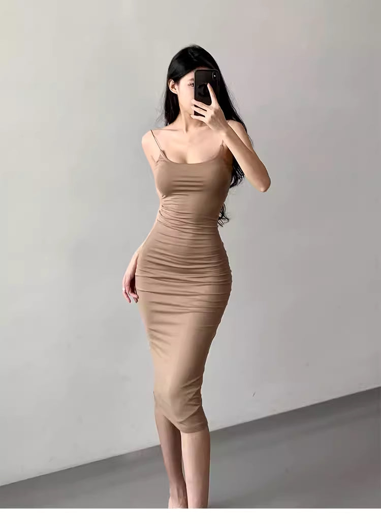 Hot girl solid color dress, tight bodycon halter dress 11472