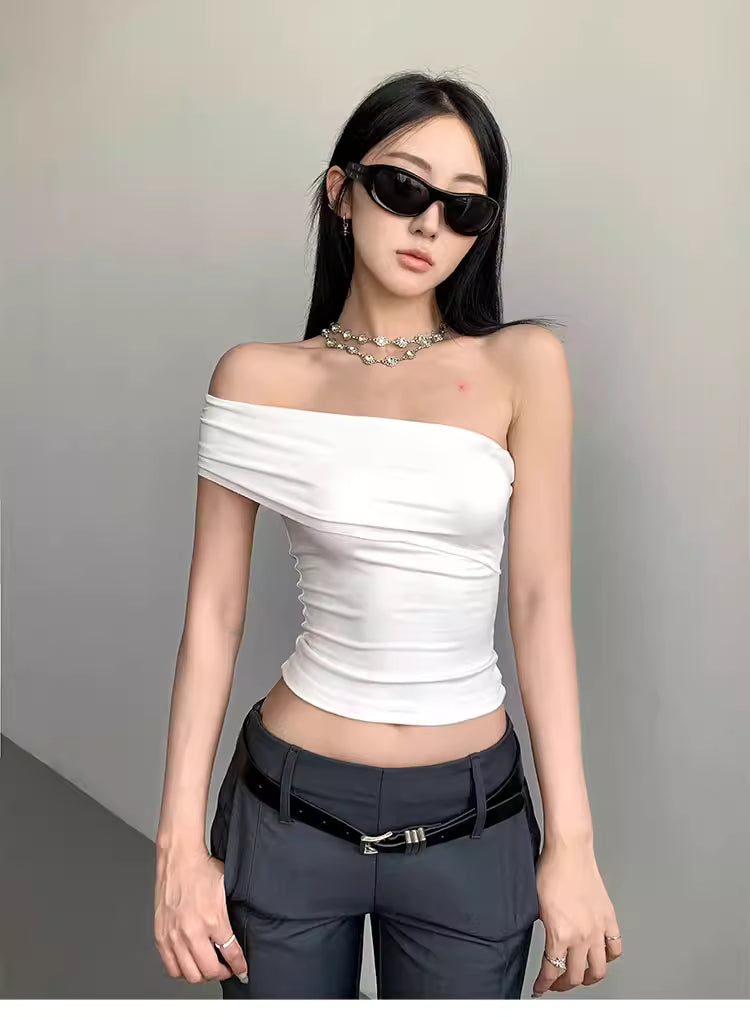 Schulterfreies Top für Damen, perfekt für den Herbst, trägerlos, rückenfrei, plissiert und als Unterhemd tragbar; sexy Trägertop/kurzes Tanktop. 11469