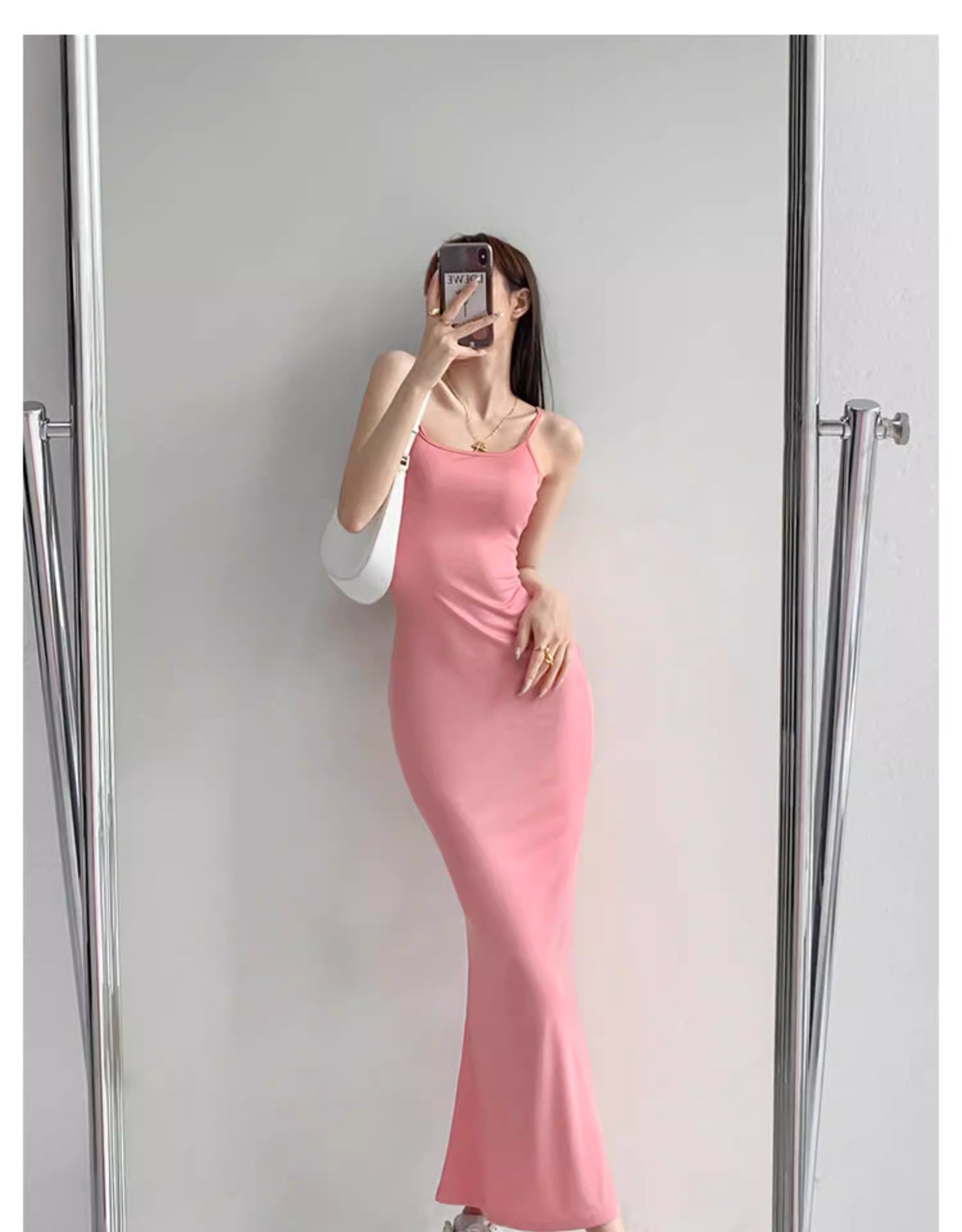 Sexy and alluring figure-hugging spaghetti strap dress for women, perfect for spring and autumn, slimming, stretchy, bodycon, fishtail maxi skirt. 11484