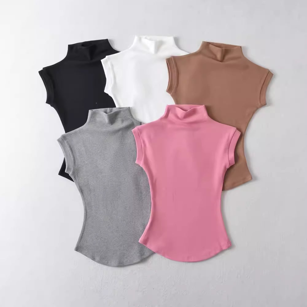 Amerikanisches Nischendesign, sexy und verführerischer Stil, hochgeschlossene, taillierte Weste, Damen-Basisschichttop 11440