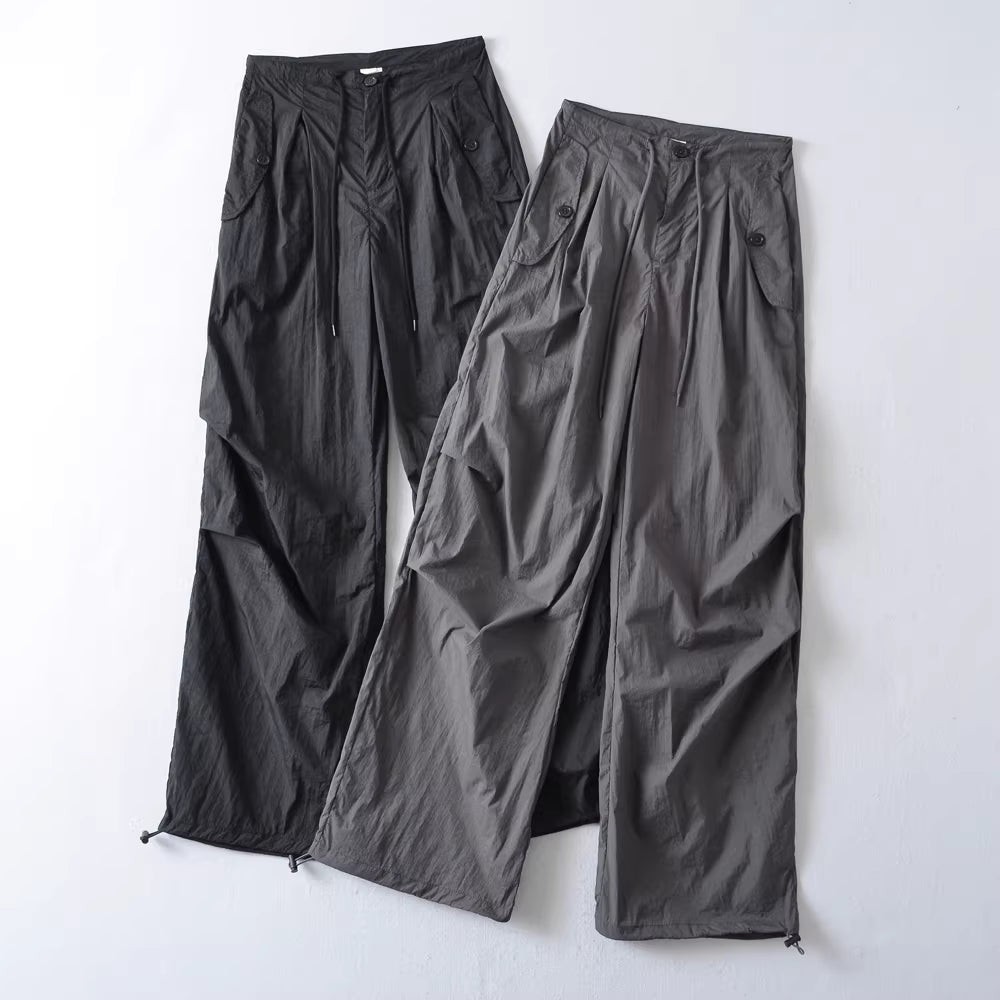 Lässige Cargohose im amerikanischen Hot-Girl-Stil mit Kordelzug und mittelhohem Bund – Damen-Frühlings- und Sommermodell, Retro-Stil, gerades, weites Bein, schnelltrocknend, bodenlang, Artikelnummer 11395