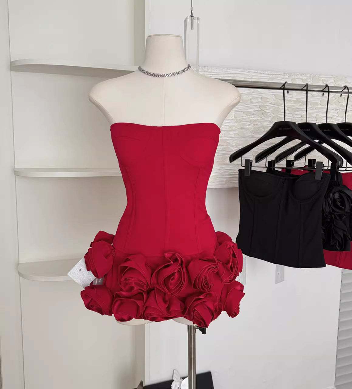 French-style sexy slim-fit sleeveless tube top and rose-patterned bodycon skirt suit for socialites 11498