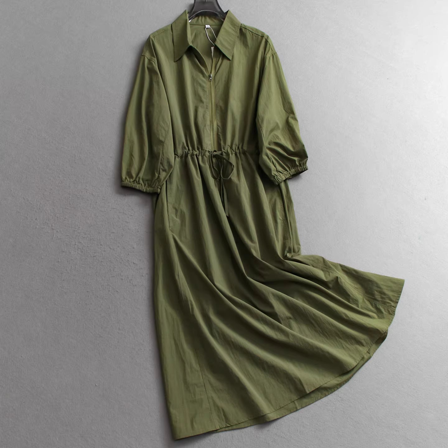 Robe décontractée pour femme, couleur unie, coupe ample, amincissante, légère, ceinture à nouer, manches trois-quarts, modèle 11335