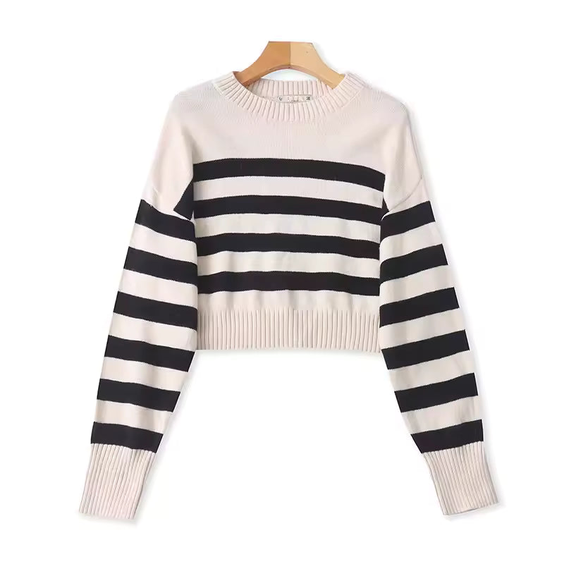New Spring/Autumn Fashion Striped Color-Blocked Long-Sleeved Sweater Cardigan for Women - Elegant and Casual Knitwear 11391