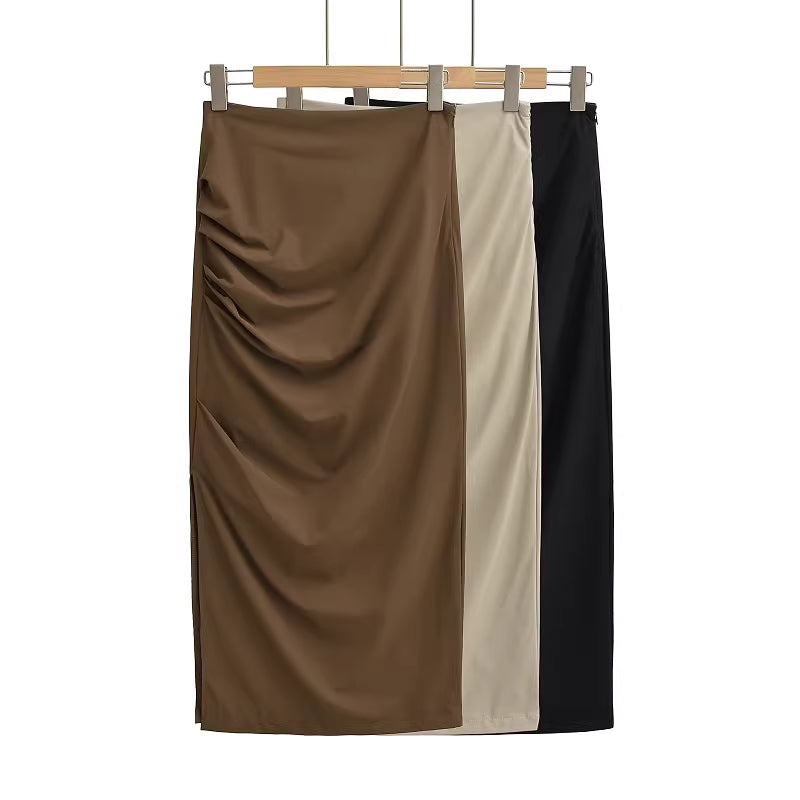 Schnelltrocknender, sexy Midirock für Damen, Sommer, europäischer und amerikanischer Stil, Schlitz, figurbetont, sexy, plissierter Midirock 11424