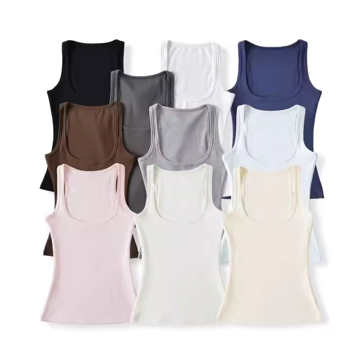 American-style basic narrow-shoulder fitted waist tank top for women, summer style, tight-fitting stretch camisole. 11422