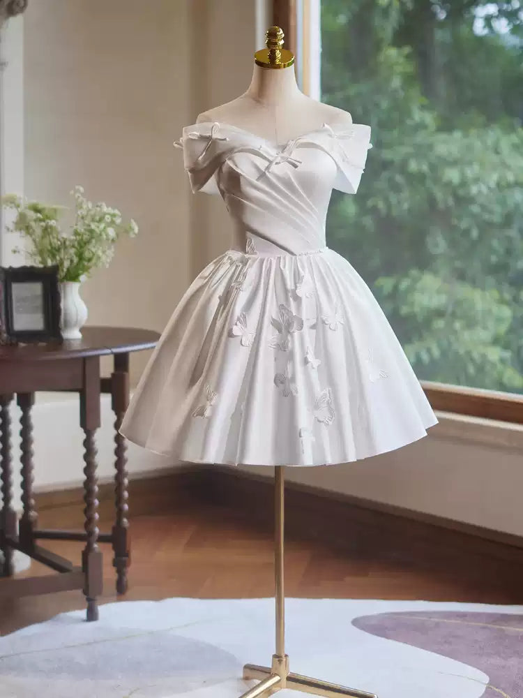 Weißes Homecoming-Kleid aus Satin, Geburtstagsparty-Kleid, kurzes Ballkleid, Abendkleid, gh4583