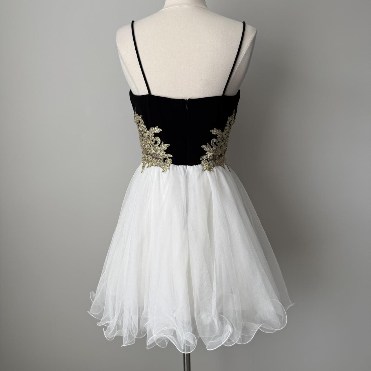 Schwarz-weißes Vintage-Kleid, elegant, exquisit, mit Perlen besetzt, kurz, Chiffon, bauschig, ausgestelltes Kleid, Cocktailkleid, Heimkehrkleid, Ballkleid, Abendkleid, Partykleid, gh4125