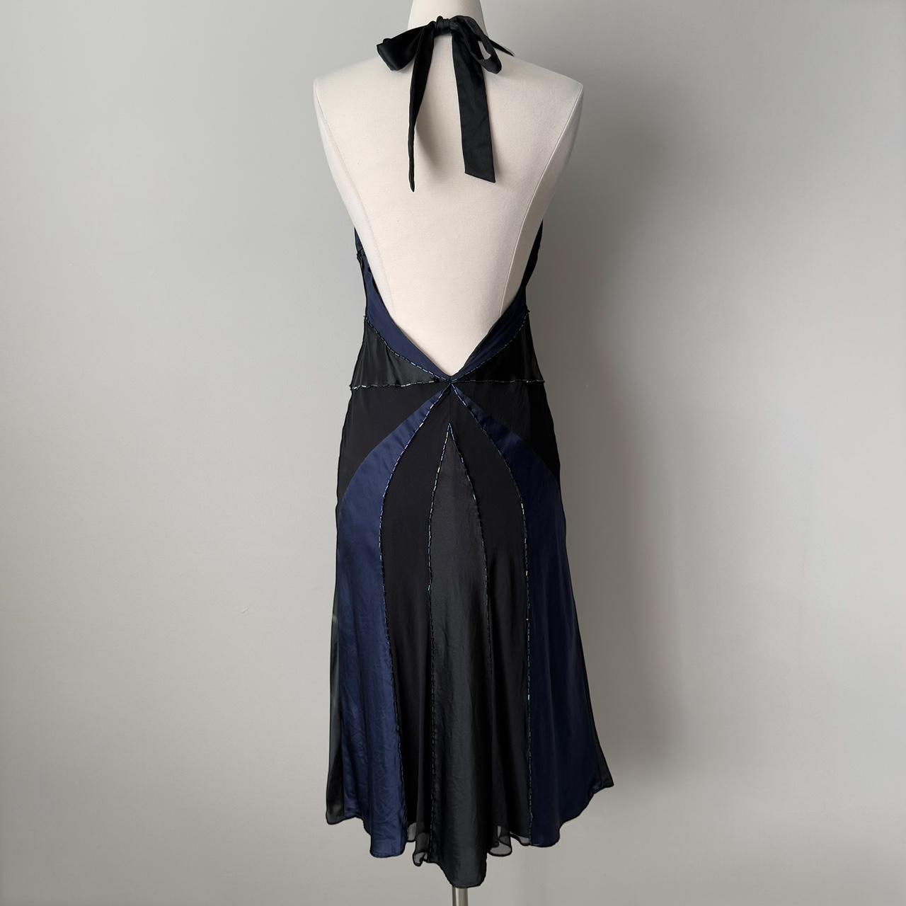 Combinaison bleu marine foncé et noire, dos nu, lacets, robe de soirée courte/mi-longue en satin pour femme, gh4122