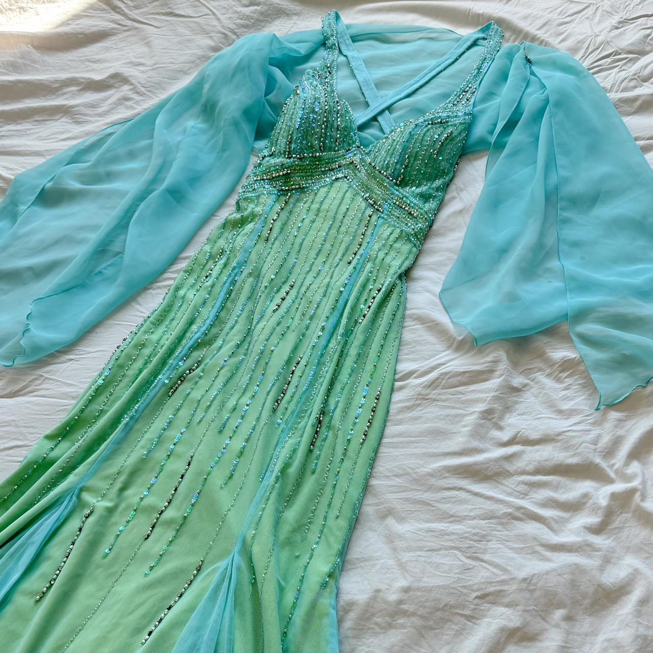 Grün Blau Vintage Perlen Strass Damen Tüll Meerjungfrau Slim Fit Langes Ballkleid Vintage Rückenfrei Atemberaubendes formelles Ballkleid Abendkleid gh4589