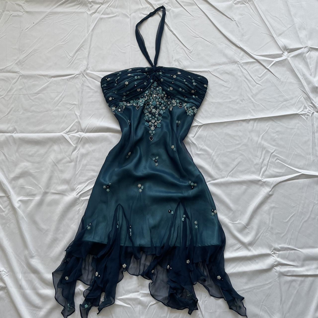 Girlhomeshops-Blue floral beaded short halter chiffon homecoming dress birthday party dress gh5263