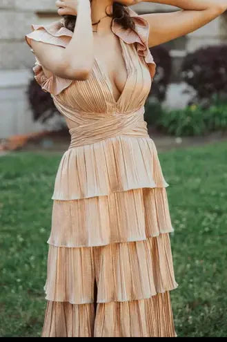 Gold Fashion Elegant Simple A-line Layered Long Sexy Slit Satin Ball Gown Evening Dress gh3461