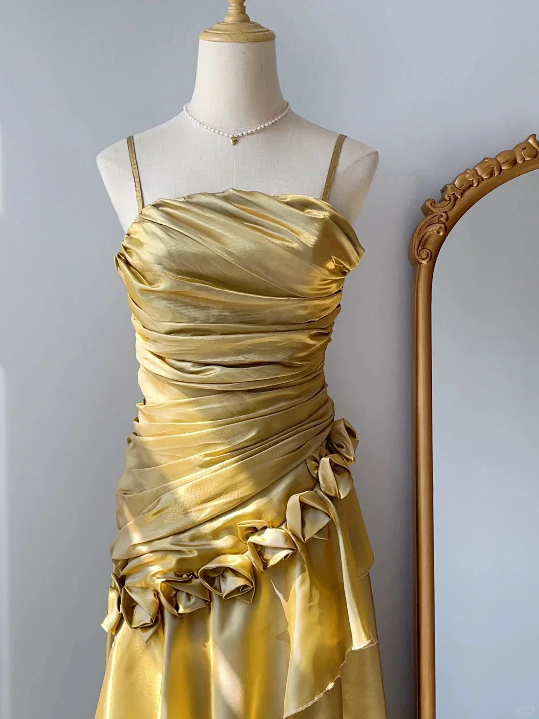 Robe de soirée longue en satin jaune, élégante, vintage, à la mode, gh4907