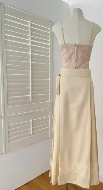 Rosa Vintage Blumenapplikation Langes Ballkleid Abendkleid Zweiteiler Set gh4656