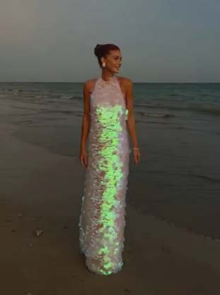 Rosa glänzendes, modisches Pailletten-Langkleid für Reisen, Urlaub/Geburtstag/Cocktailparty, gh4859
