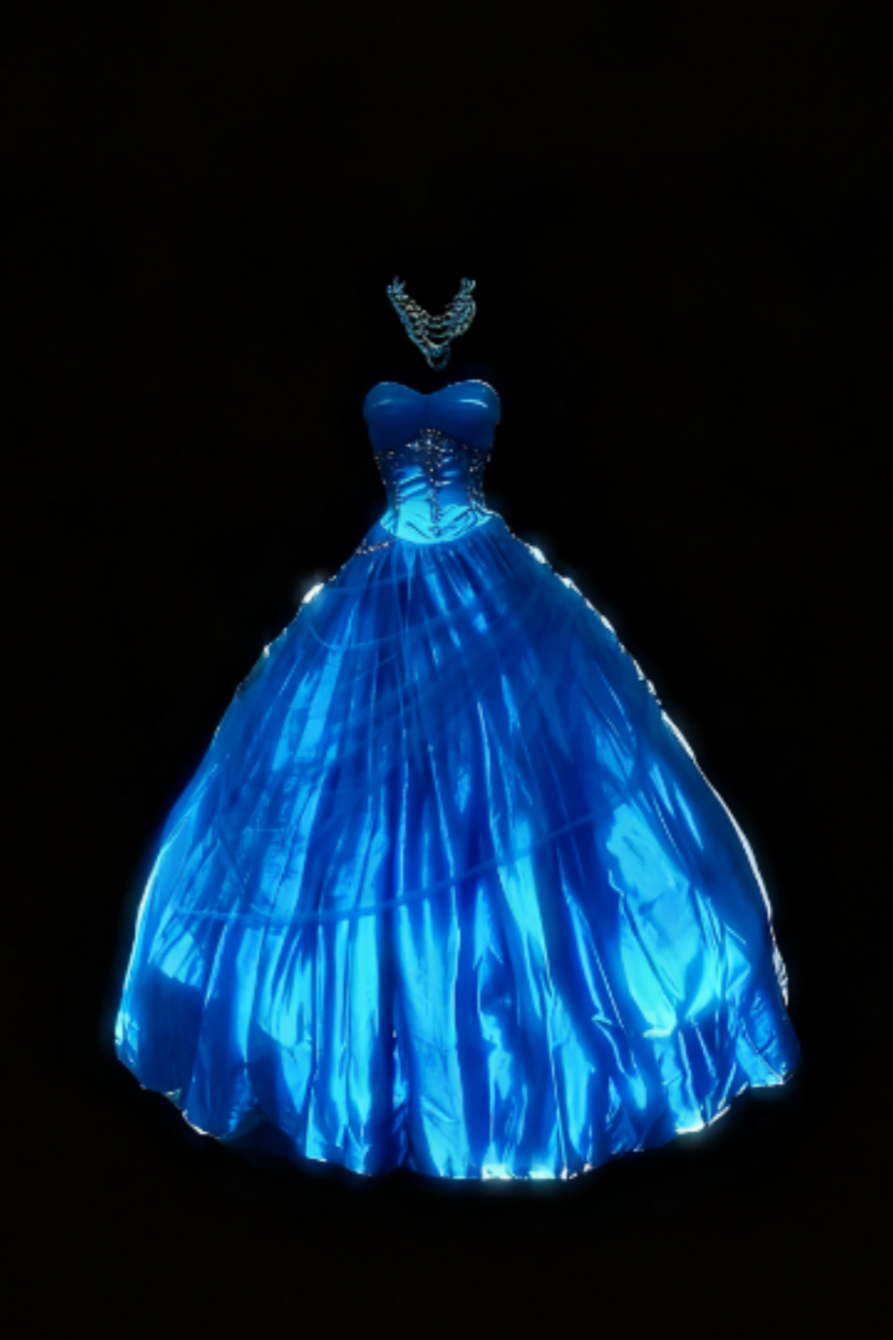 girlhomeshops-Blaues trägerloses langes Organza-Kleid gh5823