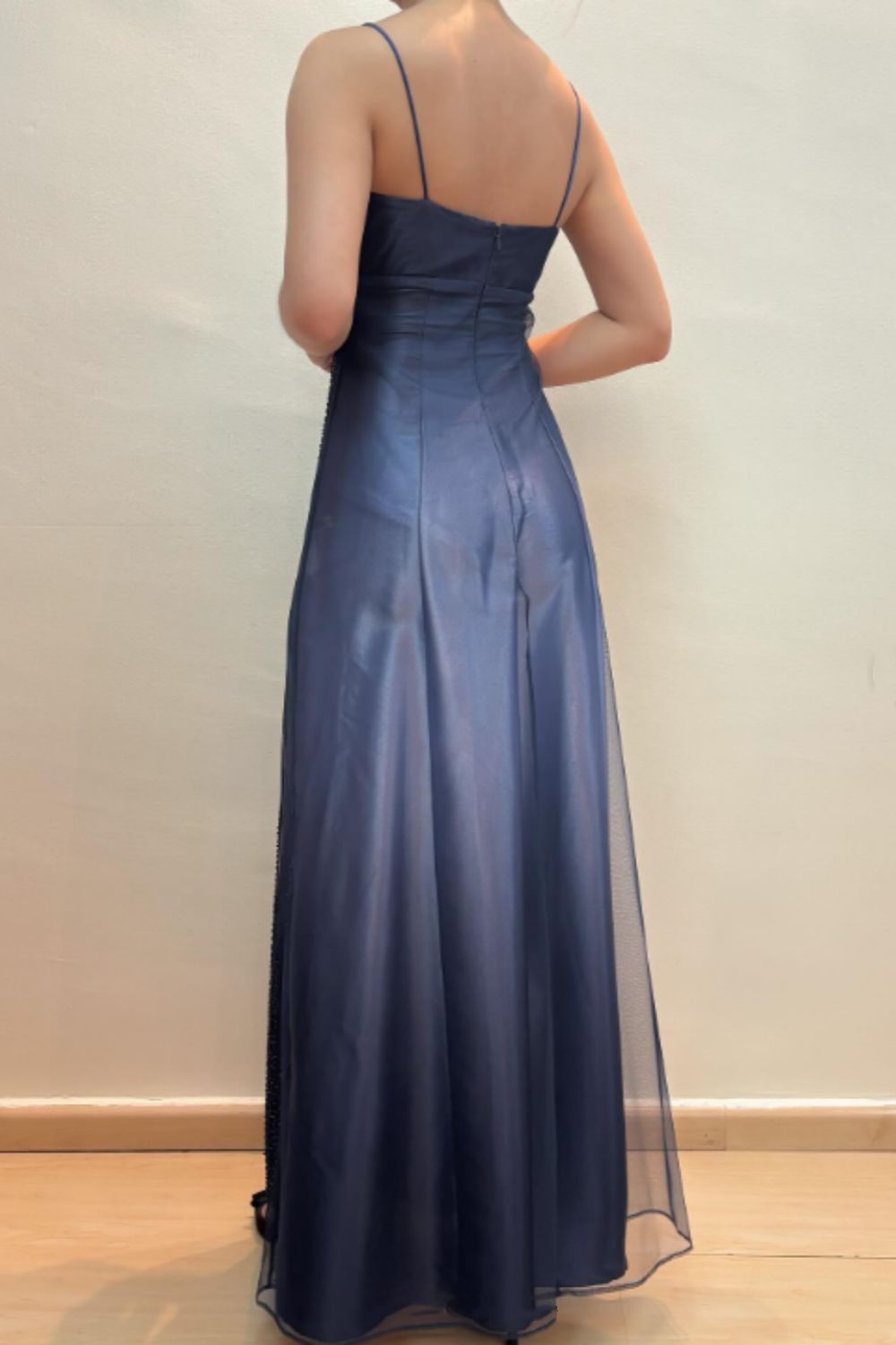 girlhomeshops – Exquisites, schimmerndes Perlenmesh-Kleid im imperialen Stil, Mitternachtsblau, gh6203