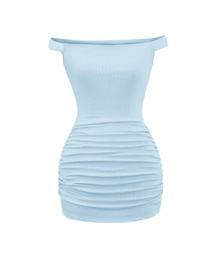 Robe moulante plissée sexy à épaules dénudées pour femme, mini-jupe rose. 11350