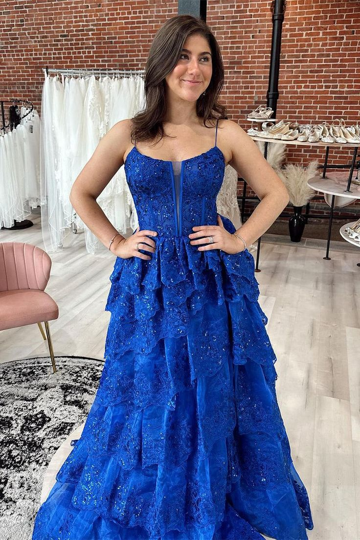 Straps Tiered A-Line Prom Dress with Sequins gh2773